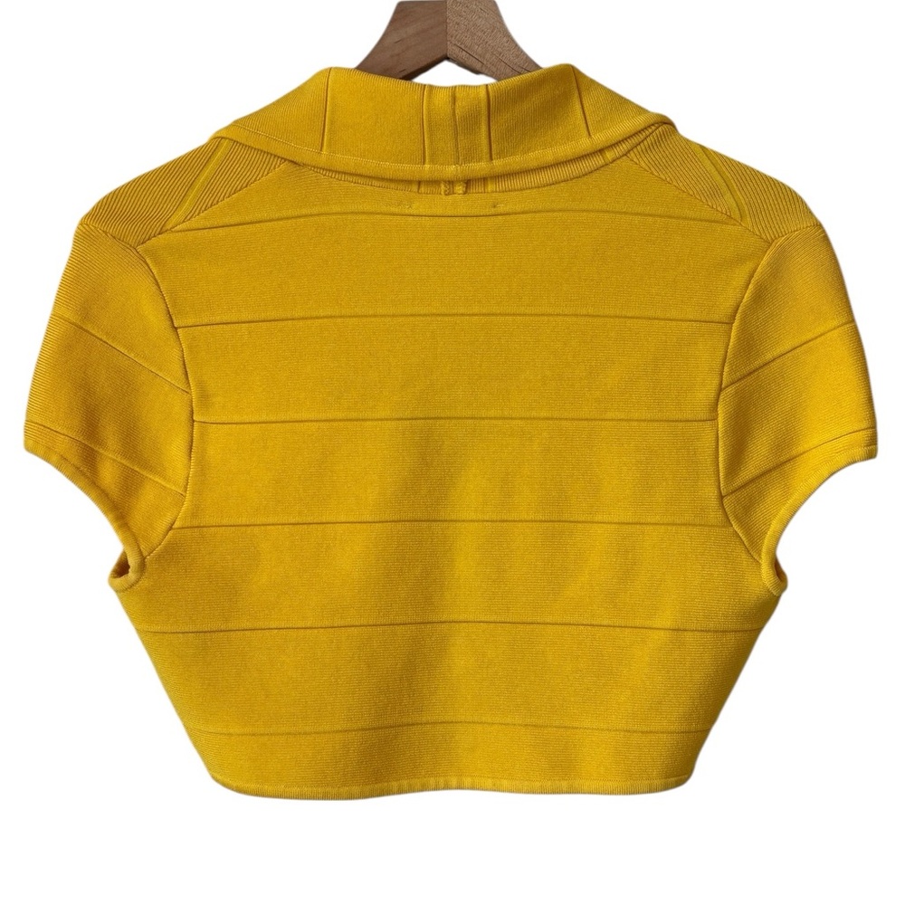 NEW Cyrus Knits Lemon Yellow Bolero Crop Sweater Md Stretch Silver Rhinestones - Picture 3 of 7